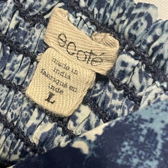 ~ Ecote Lg Boho Crop Top Blue Paisley Pattern Navy Adjustable Convertible Beachy - Picture 13 of 16